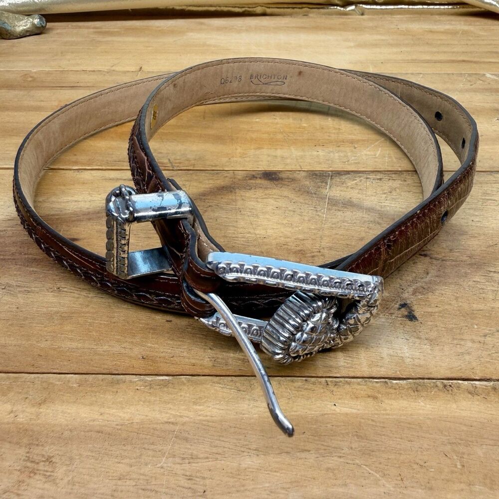Vintage Y2K Brighton Brown Mock Croc Leather Western Buckle Belt Rodeo